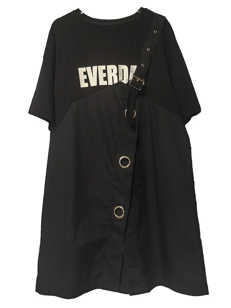 YERMORA Frauen Schwarz Gefälschte Zwei Stück Gedruckt Casual T-shirt Kleid Oansatz Kurzarm Lose Neue Mode Flut Frühling Sommer 2025