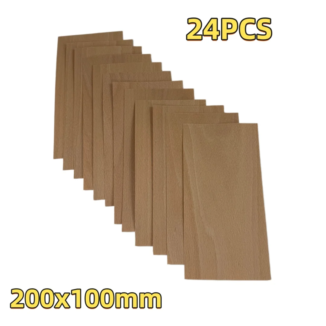 24Pcs Natural Red Beech Wood Veneer 0.4mm Natural Real Wood Sheet for Art Craft Inlay Picture Frame Jewelry Box DIY 20x10cm