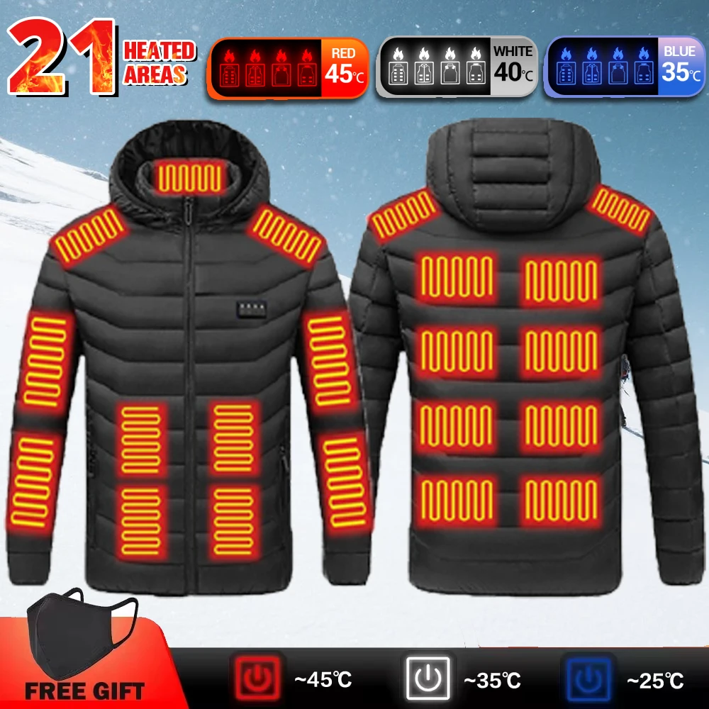 

21 Areas Heated Jacket Electric Heating Jackets Heated Down Coat Men Women Clothing Winter Heatable Cotton Jacket for Ski Hiking