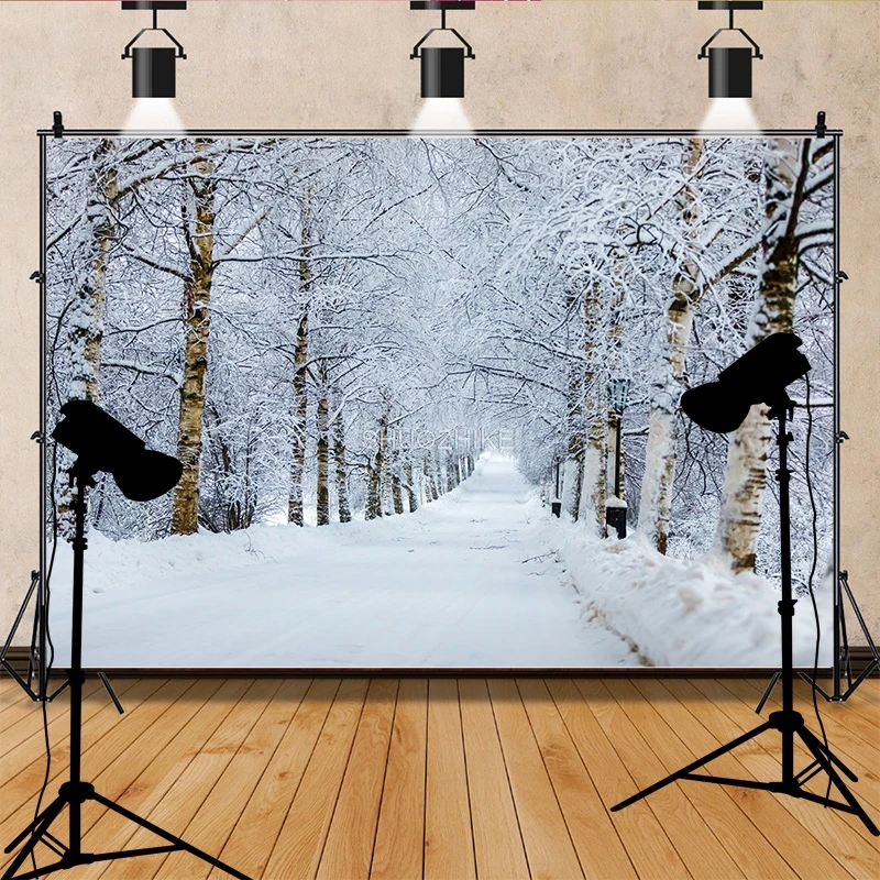 الشتاء الغابات الثلوج الطريق خلفيات للتصوير الفوتوغرافي عدم وضوح المشهد الثلج الطريق شجرة التنوب خلفية الصورة XD-05