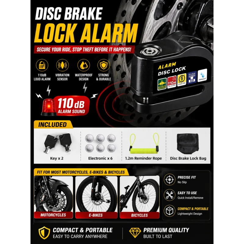 

For Bicycle , electric vehicle , motorcycle , mountain bike alarm disc brake lock alarm