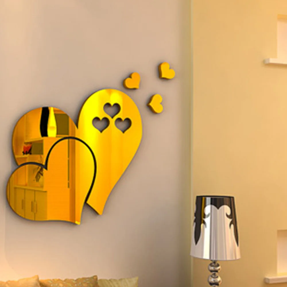 

3D Heart Shaped Mirror Love Hearts Wall Sticker Decal DIY Home Room Removable Art Mural Decor