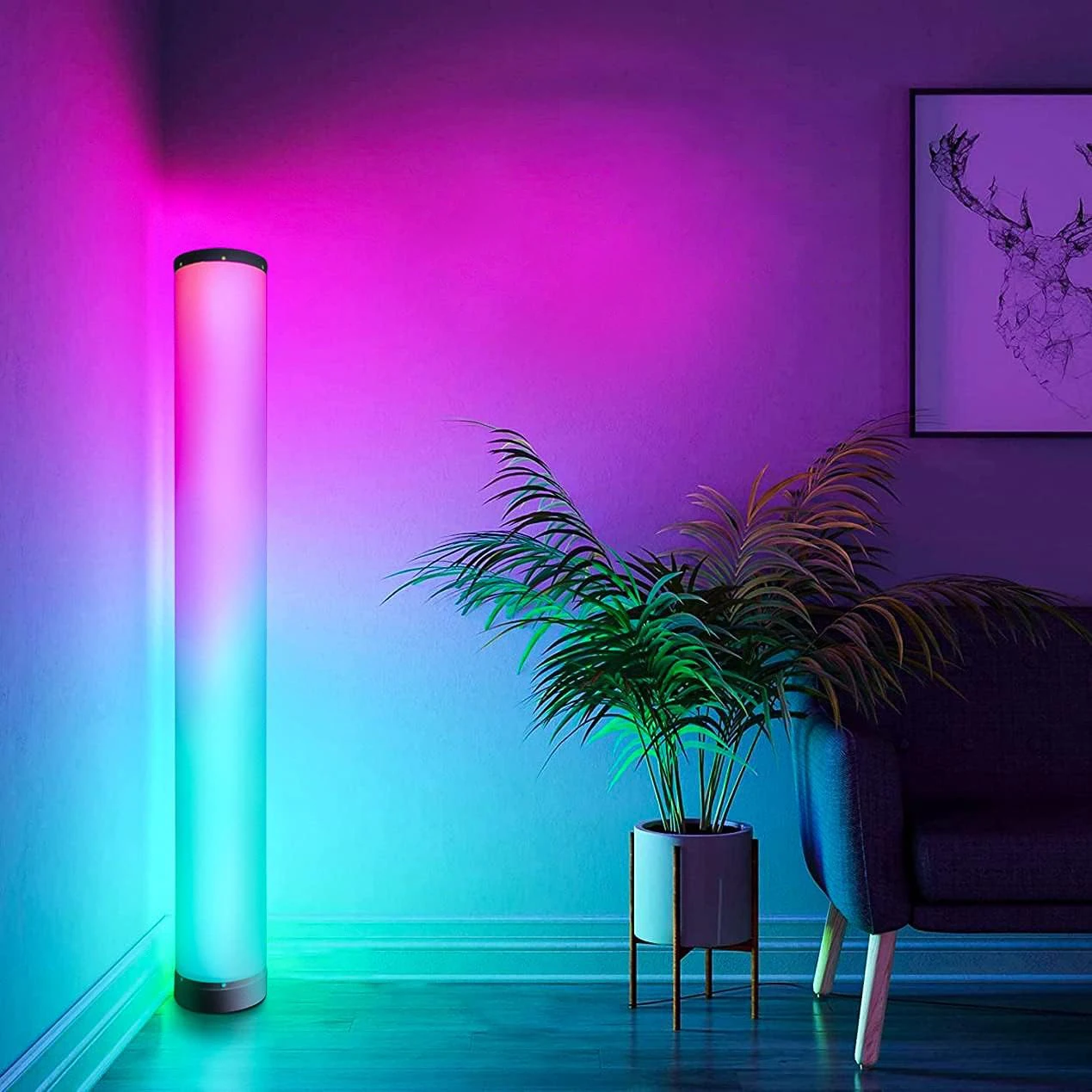 1 PC RGBIC living room corner ambient light, APP smart music synchronized color change, LED floor lamp, colorful decorative