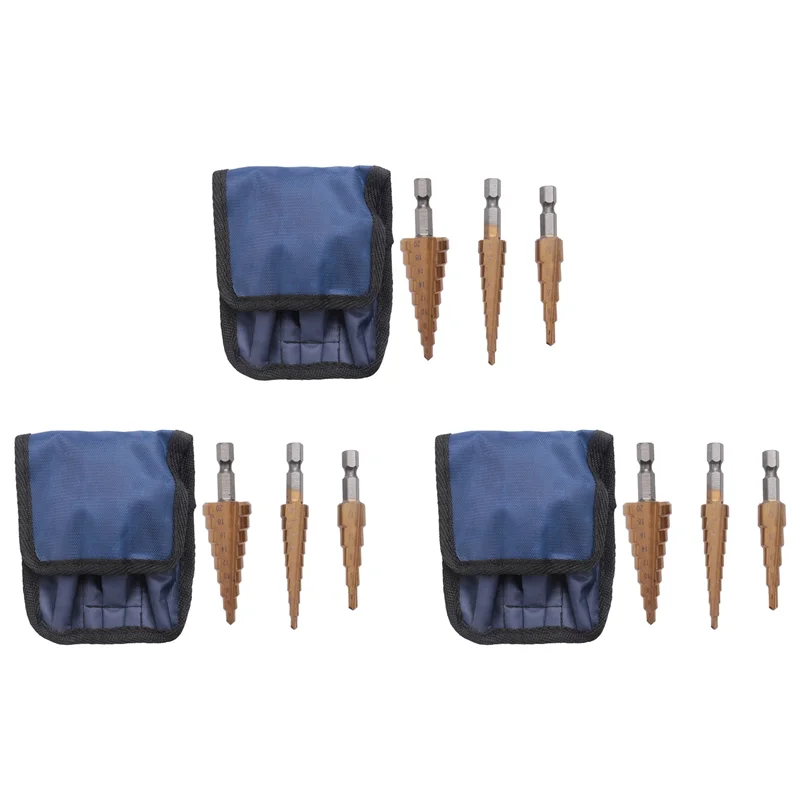 

AB06 9Pc Hss Ступенчатый конус Набор сверл Резак для металлических отверстий Метрический 3-12 4-12 4-20 мм 1/4 дюйма Металлический шестигранный конус с титановым покрытием