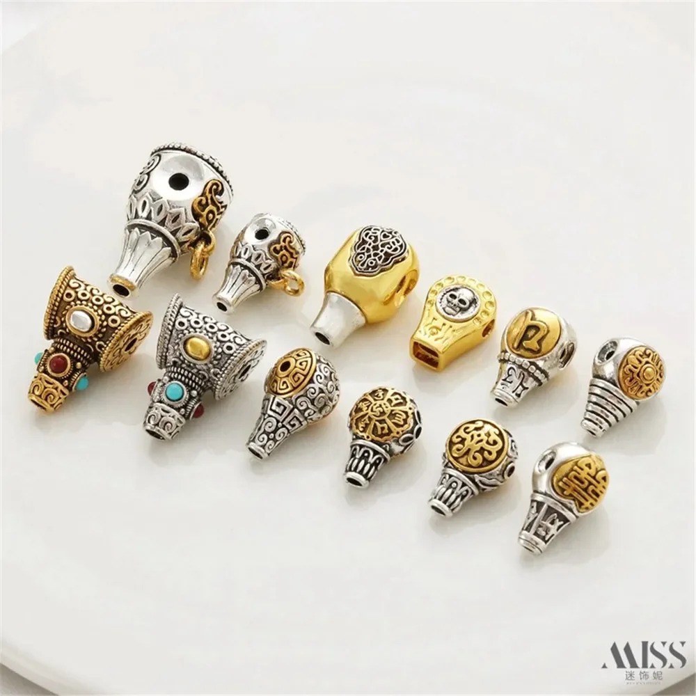 18K Six-character Mantra Ancient Silver Tower Head Bead Partition Animal DIY Play Bracelet Antique String Jewelry Accessories view 2