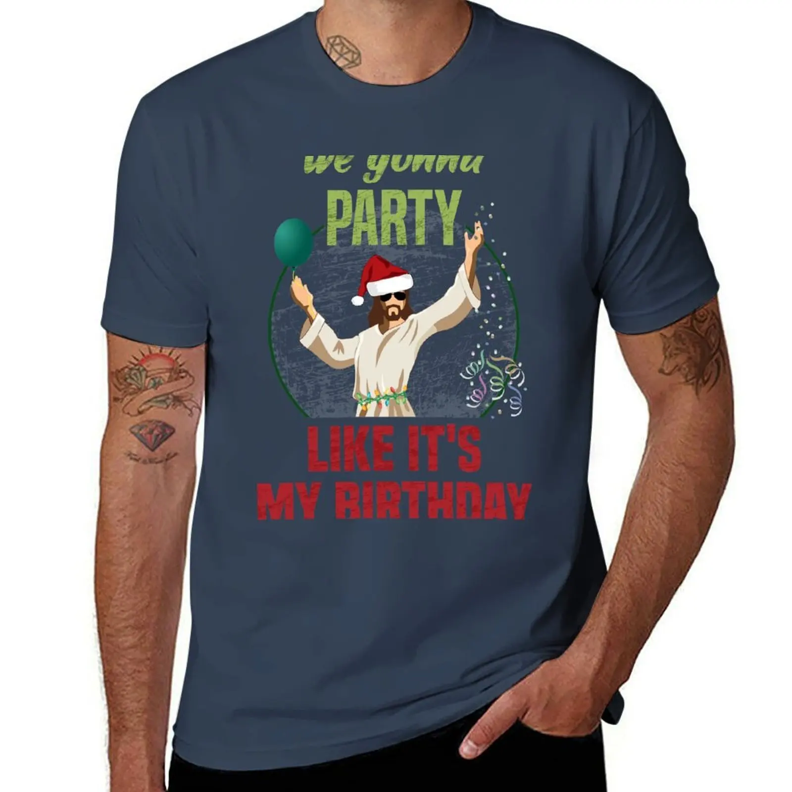 

We gonna party like it's my birthday, забавная рождественская вечеринка с Иисусом, мужские футболки для мужчин, повседневная мужская футболка, роскошная футболка