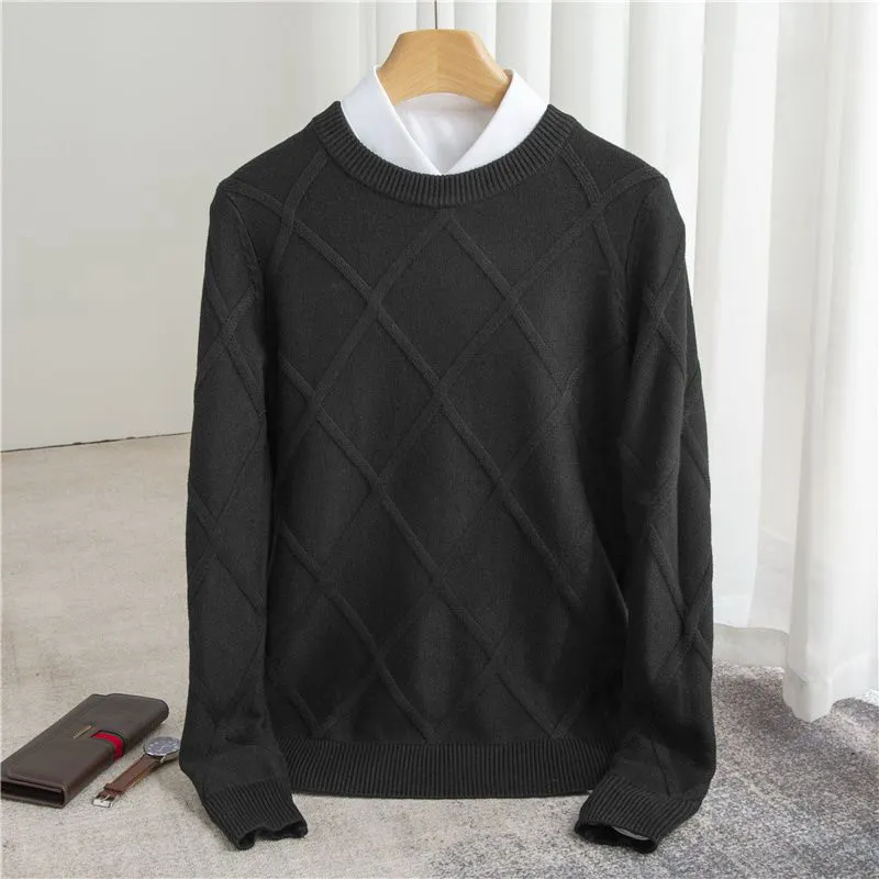 Woolen Knitting Sweater Men's O-neck Solid Color Thickened Diamond Loose Casual Youth Autumn Winter Base Knit Jumper Sweaterm