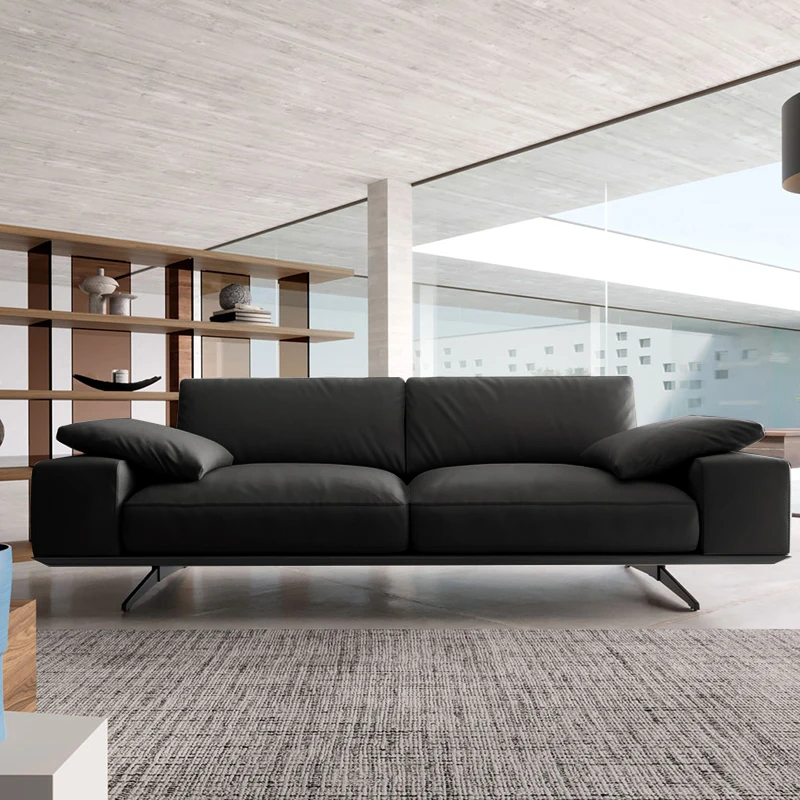 Office sofa is simple, modern, straight-line and three-person reception, business meeting, sofa boss, VIP leather sofa.