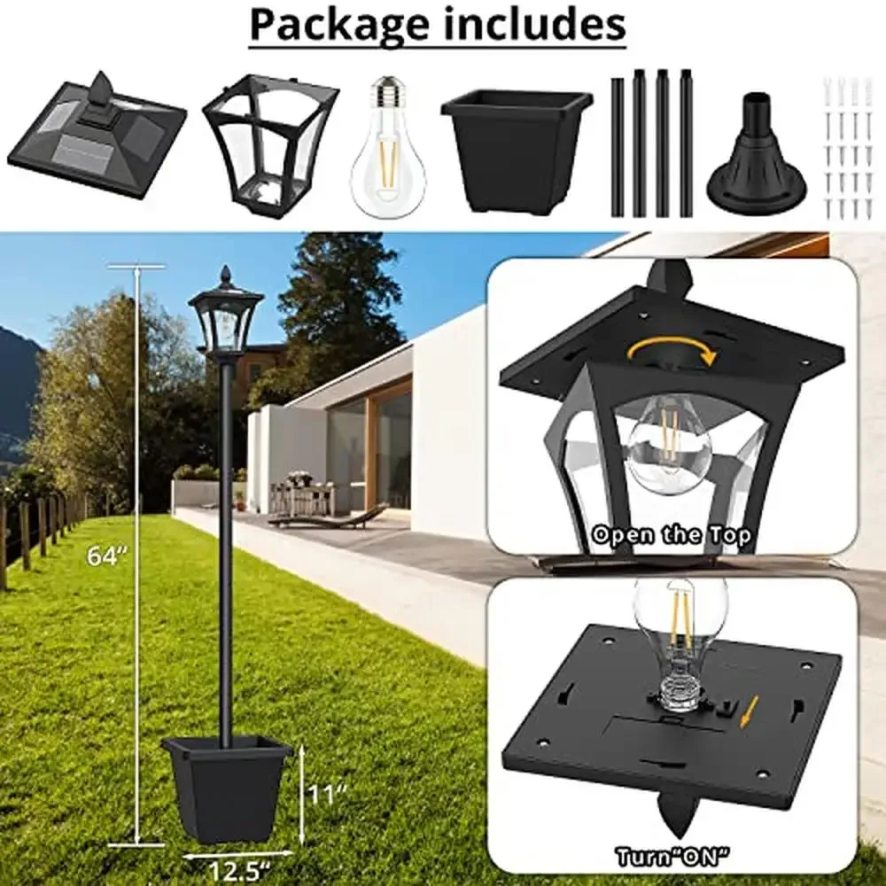 Imagem -05 - Solar Outdoor Lamp Post Light com Plantador Impermeável Jardim Pathway Lights 60 High Lumen 64 em 1