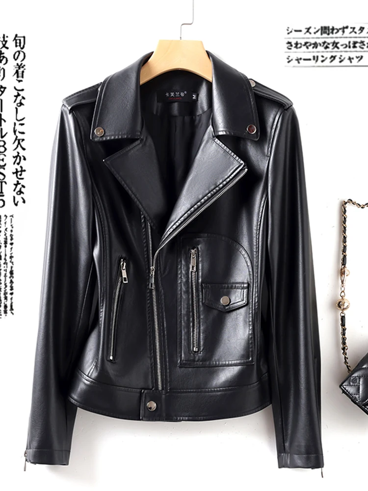 ファッショナブルな本革ジャケット女性用オートバイ用シープスキンコートスタンドカラージッパー開閉スリムフィットデザイン