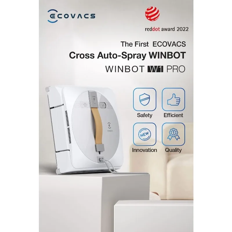 ECOVACS Winbot W1 Pro Robot pembersih jendela, pembersihan cerdas dengan teknologi semprotan air silang ganda