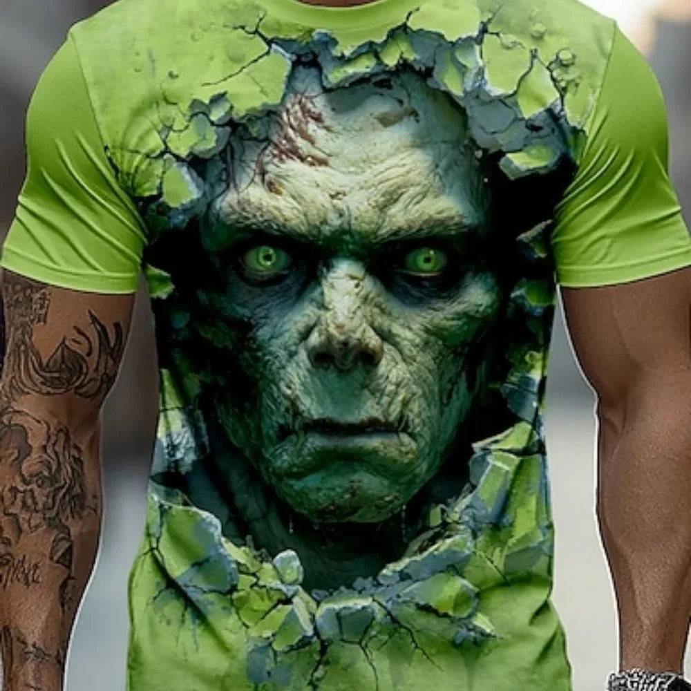 Halloween Men's Optical Illusion 3D Skull Zombies Print T-Shirts Street Men Women Short Sleeve T shirt Horror Party Boy Clothing