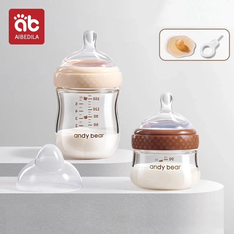 AIBEDILA Pasgeboren Glazen Flessen 90/160/240ML Anti-Choke Babyfles Anti-winderigheid melk Zuigflessen Baby BPA Gratis