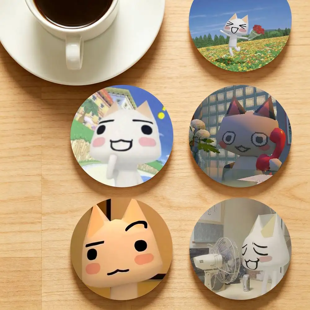 T-Toro cat Round Wooden Coaster Decorative Coffee Cup for Use in Coffee Shops Bars