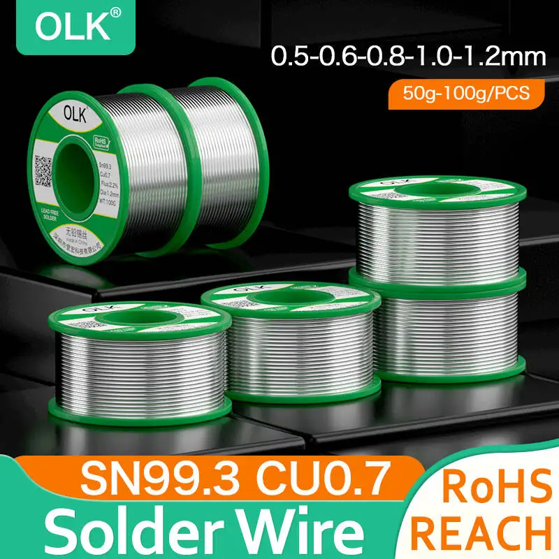 Imagem -02 - Olk-fio de Solda sem Chumbo Contendo Resina Ferro de Solda Repair Smd Soldering Tin Wire Alta Pureza 50g 100g 0.5 mm 0.8 mm 1.0 mm