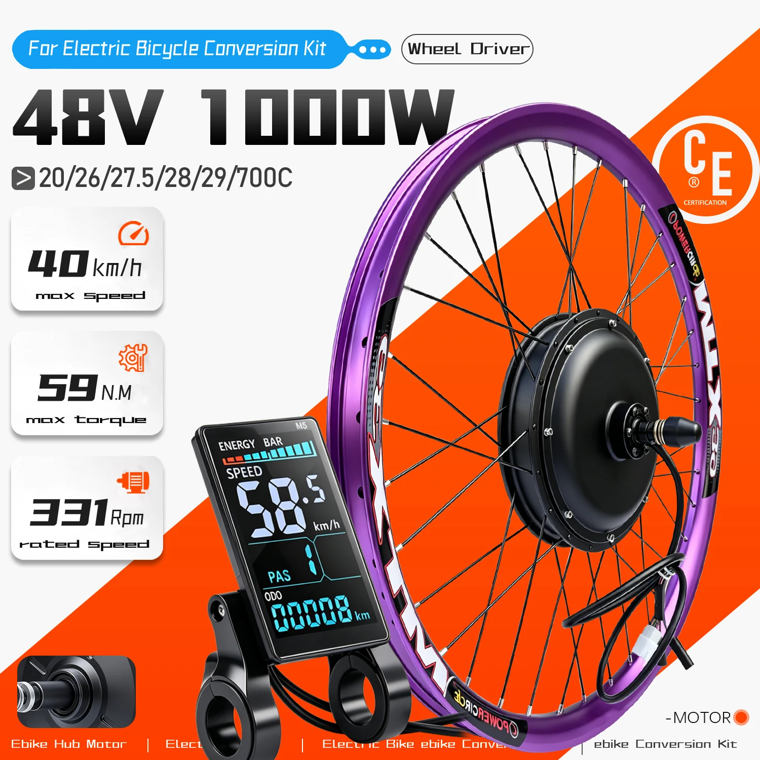 48v 1000w electric bicycle kit 20 Support front/tail light. 48v 1000w Convert Bike To