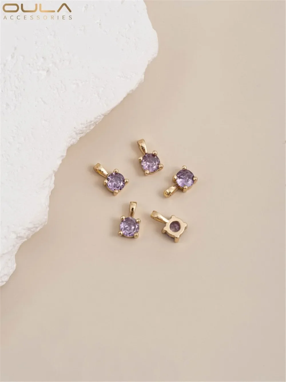 

14K Gold-Color Plated Inlay Zircon Small Pendant Shining 3A Color Zirconium Diy Square All-in-one Pendant