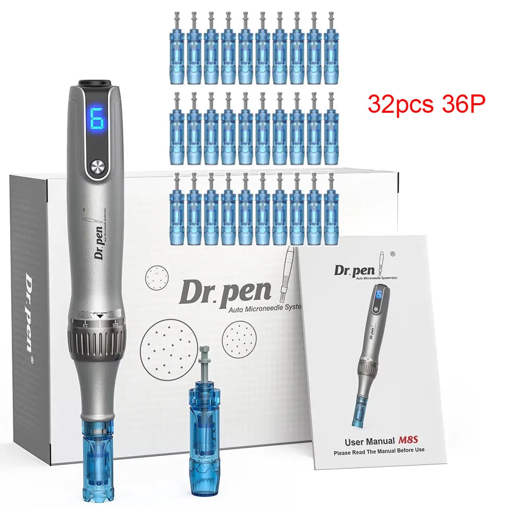 Derma Pen M8S Kit Draadloze Microneedling Pen 3L Connector Huidverzorgingsapparaat met 32 stuks 0.2mm naaldcartridges