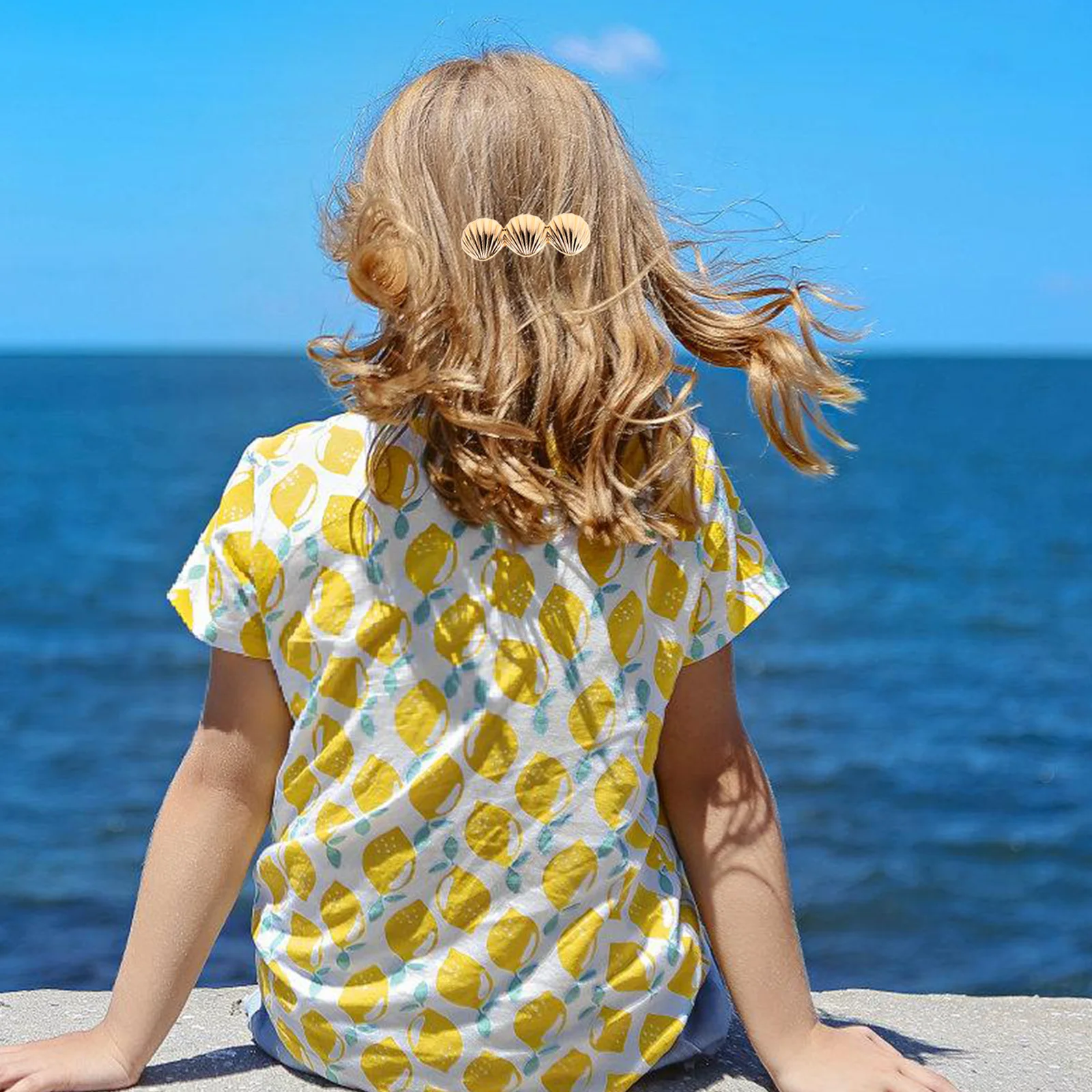 

2pcs Clips Women Beach Accessories Stylish Fashion Seashell Barrettes Golden Color Daily Use Summer Hair Bands