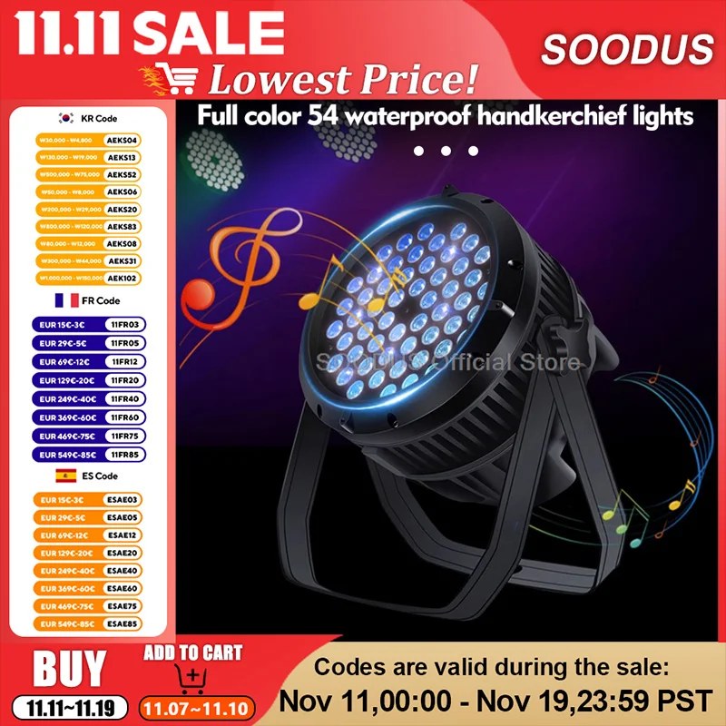 

54*3 Вт светодиодные бусины DJ Light Полноцветные дискотека с встряхивающейся головой и DMX-управлением Водонепроницаемый стробоскопический луч для вечеринок, сценического шоу