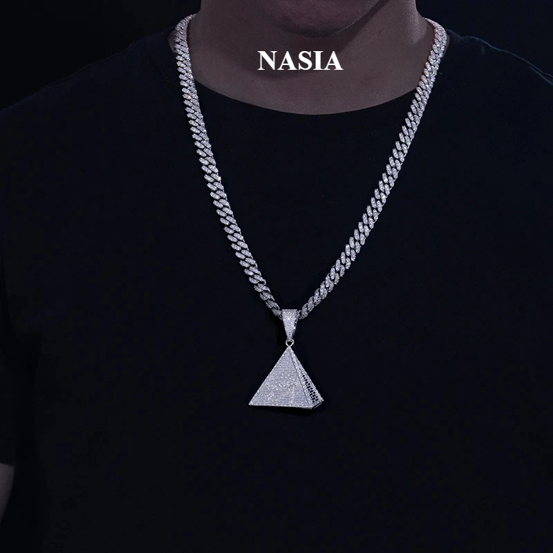 NASIA S925 Sterling Silver Egyptian Pyramid Eye Of Horus Pendant Necklace Iced Out Micro Paved D Color Moissanite Jewelry 2026
