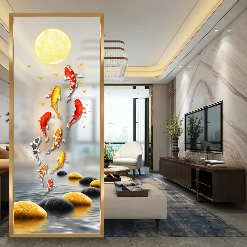 Modern Nordic Light Luxury Screen Stainless Steel Glass Living Room Partition Home Art Entrance Covering Wall