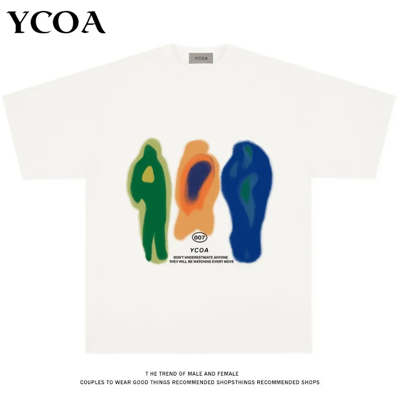 Erkekler T-Shirt pamuk boy yaz baskılı YCOA grafik Harajuku Hip Hop gevşek Tops Tees kore moda Y2k estetik giyim