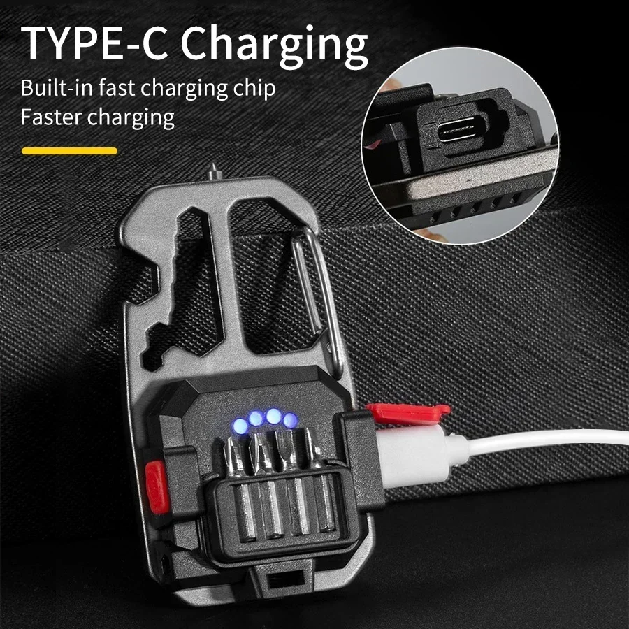 Rechargeable Multifunctional LED Flashlight Screwdriver Keychain Lamp Outdoor Portable Camping Torch Emergency Work Light 7 Mode