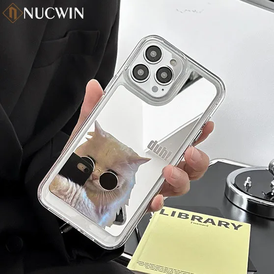 Ins Cute Cat Mirror Phone Case For iPhone 15 Pro Max 15 14 13 12 11 Pro Max New Anti Drop Puppy And Cat Makeup Mirror Soft Cover