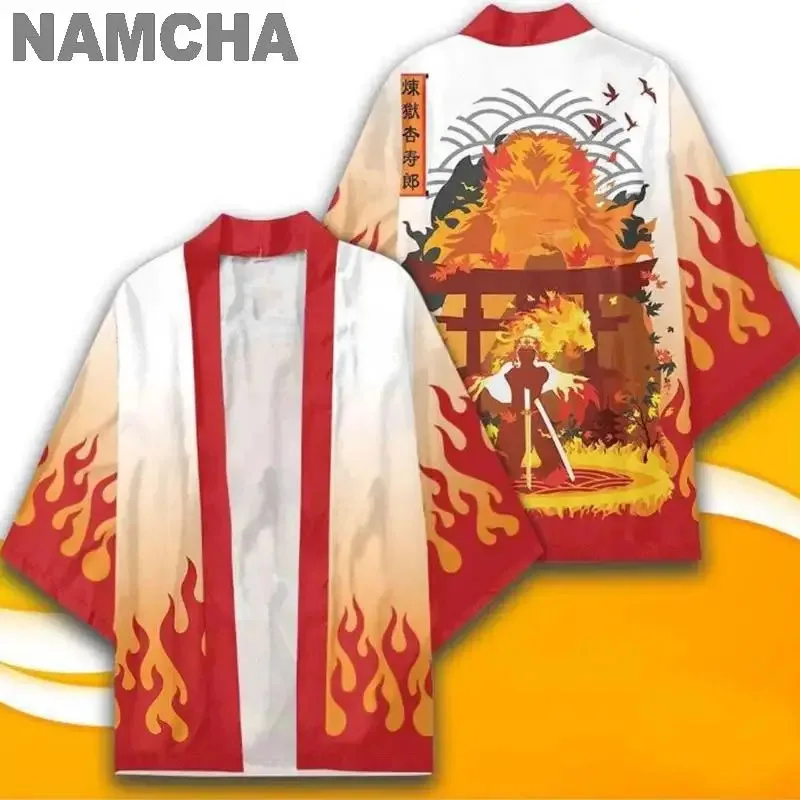 Personajes de Anime Kamado Tanjirou Cosplay capa tipo kimono disfraz Harajuku chaqueta estampada 3D Kamado Nezuko capa tradicional japonesa