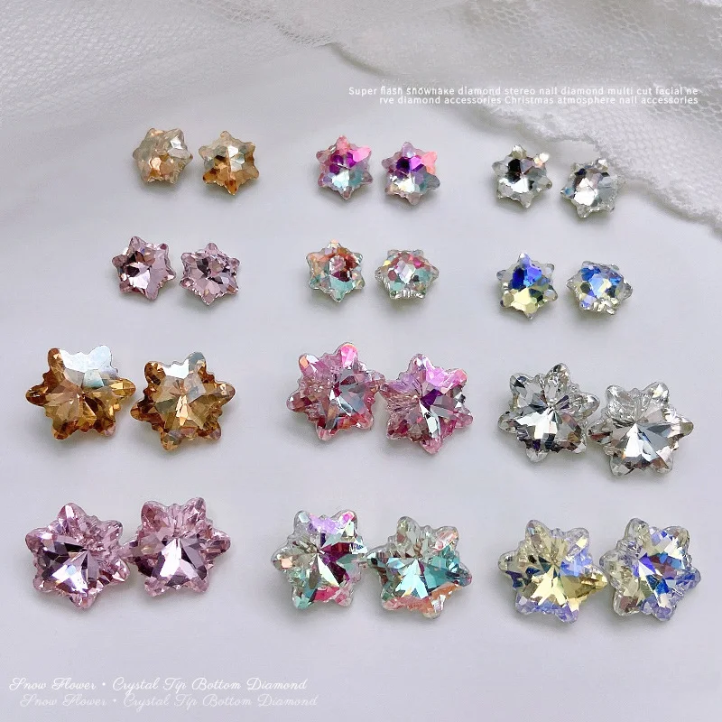 10pcs Snowflake Crystal Diamond Pointed Bottom Irregular Nail Decoration 3D Luxury Sparkling Manicure Accessories