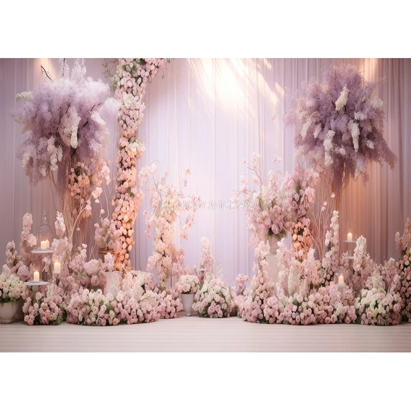 Champagne Fantasy Wedding Stage Photography Backdrops Aesthetic Flower Arch Background Interior Decorated Photo Studio Props