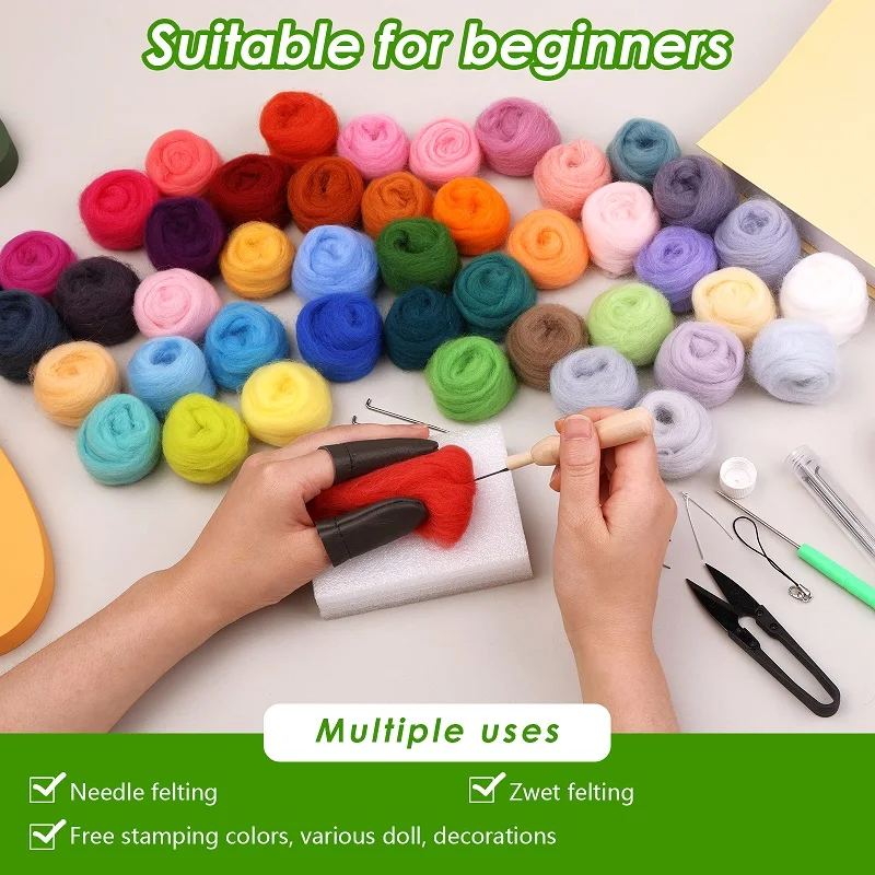 45 Colors Felt Wool Roving Needle Felting Starter Kit with Supplies for Beginners DIY Felting Craft Home Decoration