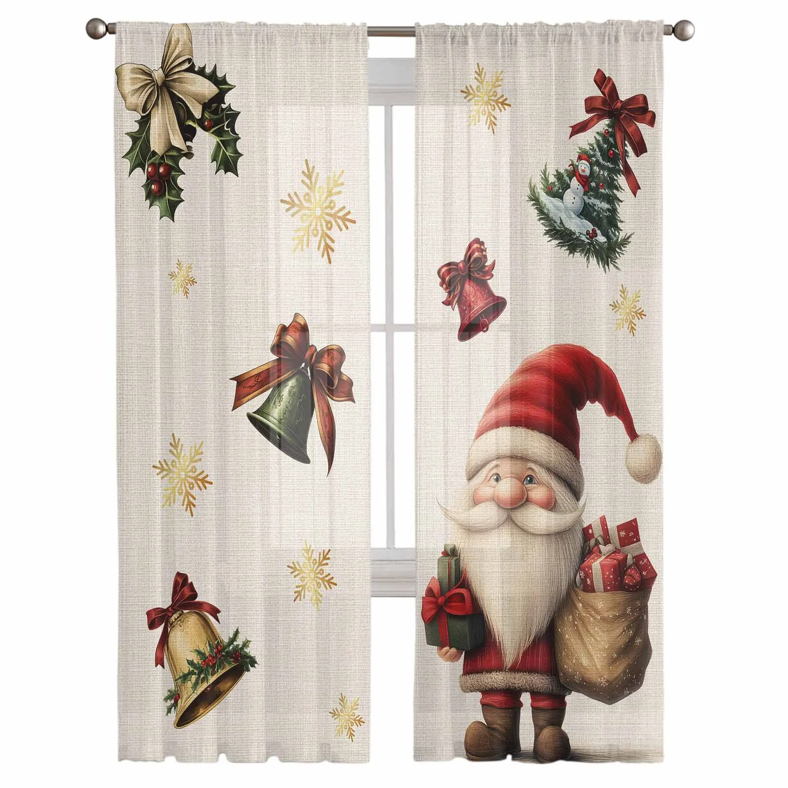 Christmas Goblin Snowflake Gift Bell Curtains For Living Room Tulle Window Curtain Bedroom Kitchen Veil Drapes