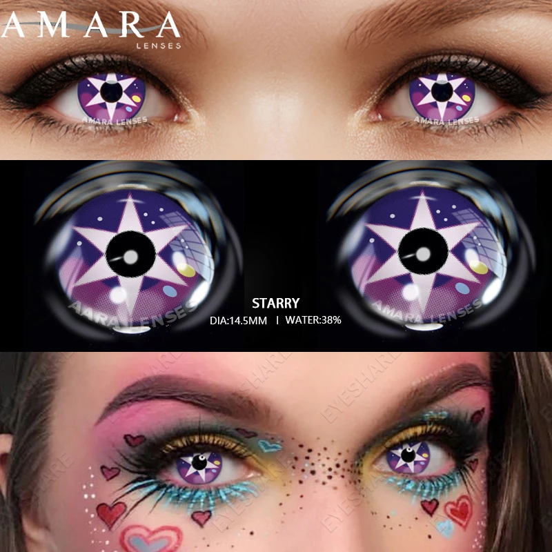 Amara 2 stücke/1 Paar Anime Cosplay farbige Kontaktlinsen verrückte Halloween farbige Anime Softlens Hoshino Ai Schüler