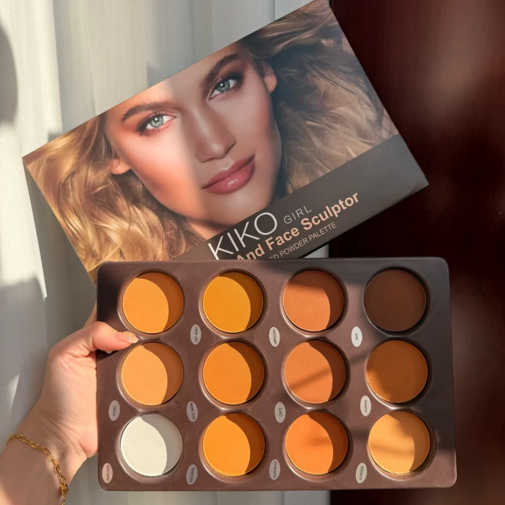 Oryginalna 12-kolorowa paleta konturów do makijażu Kiko Face BronzerMake Up Highlight Face Sculpting Matte Contour Palette