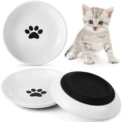 3Pcs Ceramic Cat Bowls No Whisker Fatigue Wide Shallow Cat Dishes With Non-Slip Silicone Bottom Pet Cat Food Water Plates Bowls