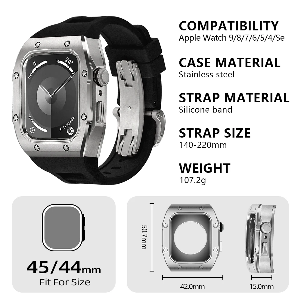 Stainless Steel Modification Kit for Apple Watch Case Band 9 8 7 6 5 4 SE  for iWatch Series 44MM 45MM Strap Case mod kit Access