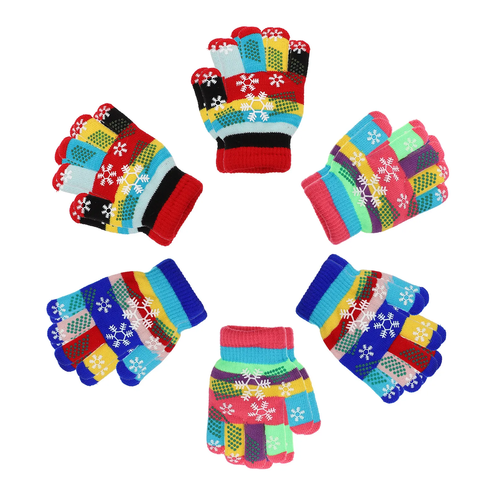 

6Pairs Kids Warm Gloves Full Finger Winter Cold Proof Outdoor Gloves for Skiing Hiking Cycling Simple Fashion Mittens
