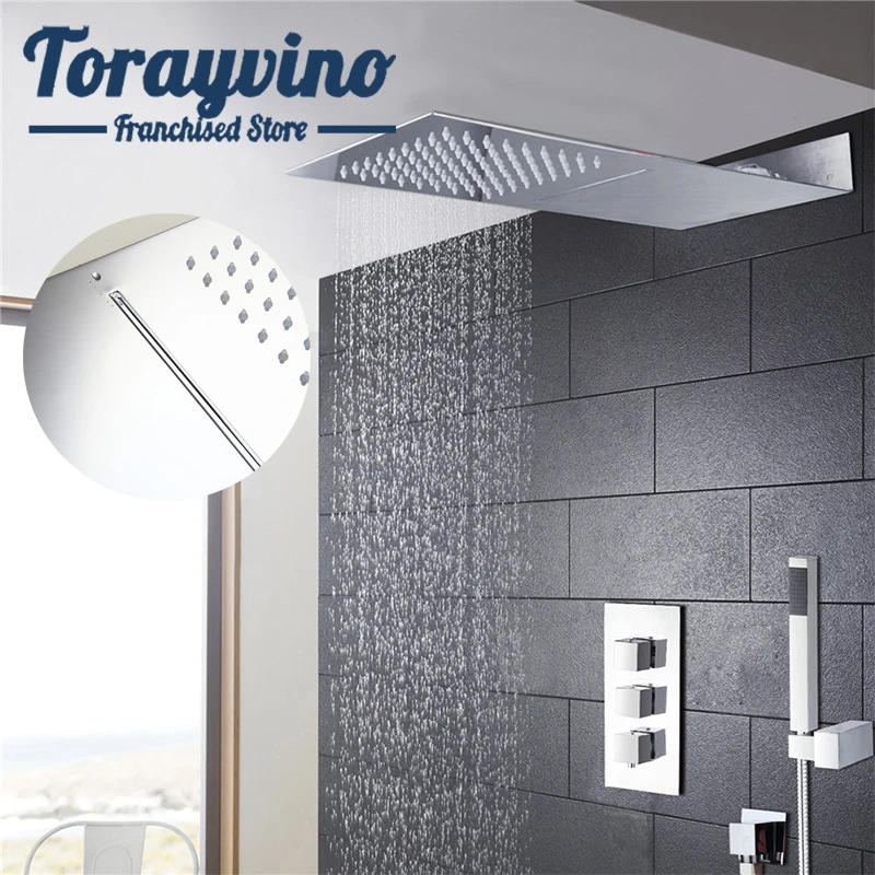 bathroom shower way shower faucet set doccia super thin brass rainfall/waterfall shower head with 3 control valve shower set