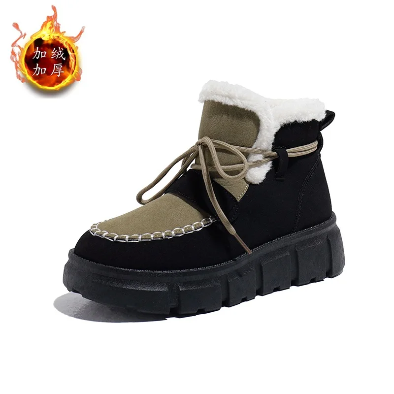 

New warm snow boots woman slip on plush shoes fur lined ankle boots women's fashion lace up platform booties female girl boots