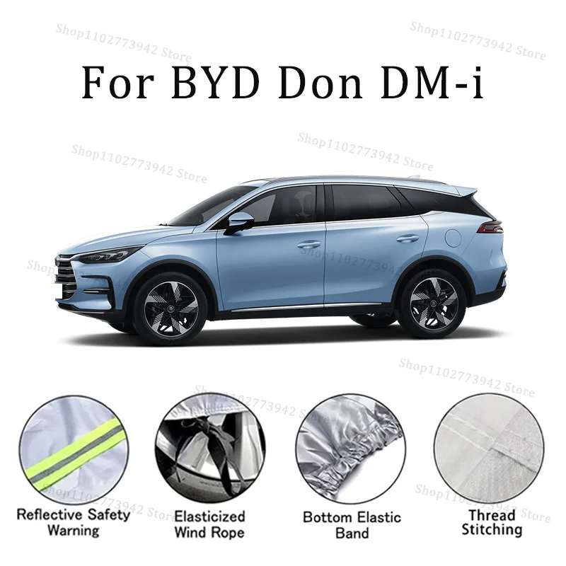 

Black Silvery Scratch-Resistant Car Cover - Dustproof & Sun-Resistant, Comprehensive Protection For BYD Don DM-i Outdoor Parking