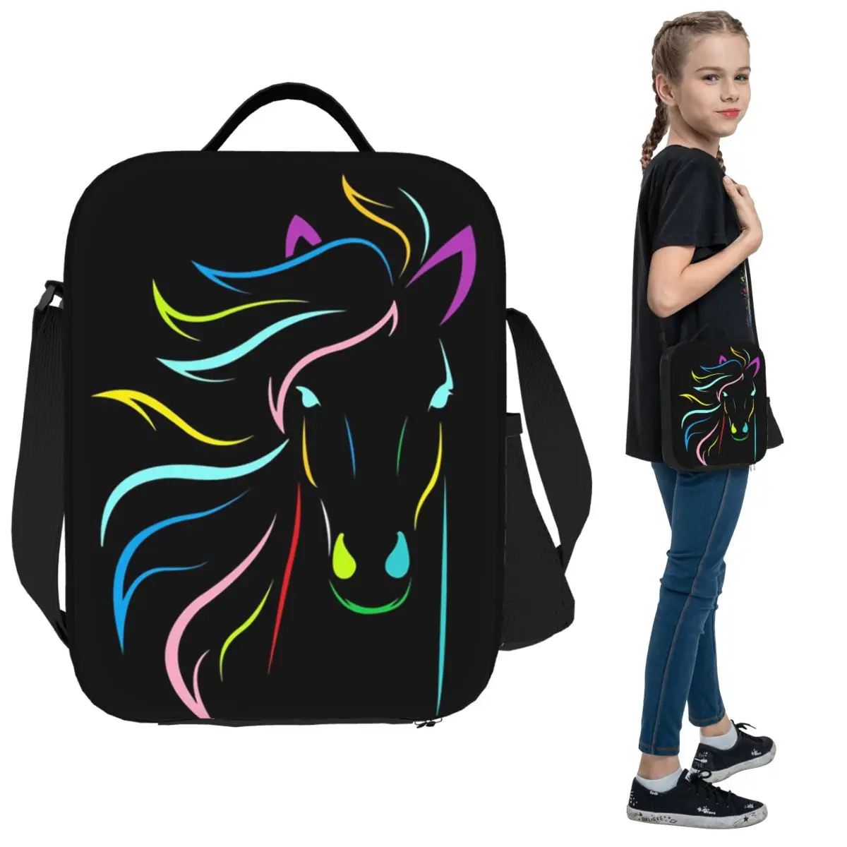 

Изолированная сумка для обеда с волшебной лошадью для детей, школьный холодильник, термосумка для еды, портативный контейнер для ланч-боксов