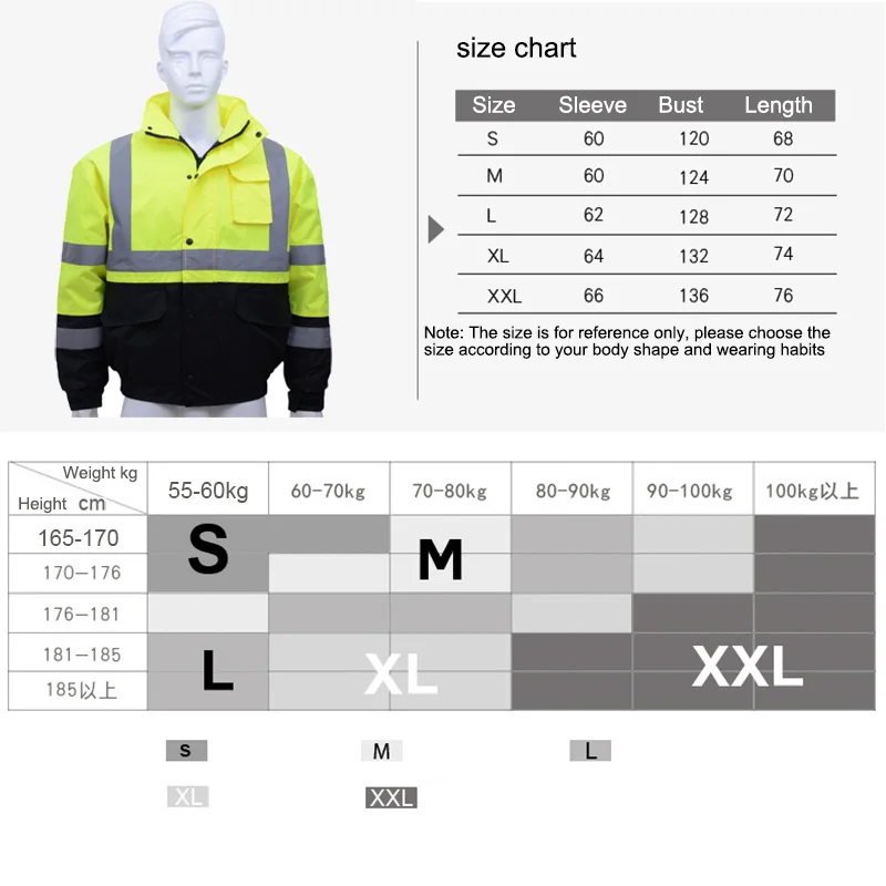 Autumn/Winter Zipper High Visibility Waterproof Bomber Jacket With Rip Stop Safety Workwear Clothing Reflective Working Clothes