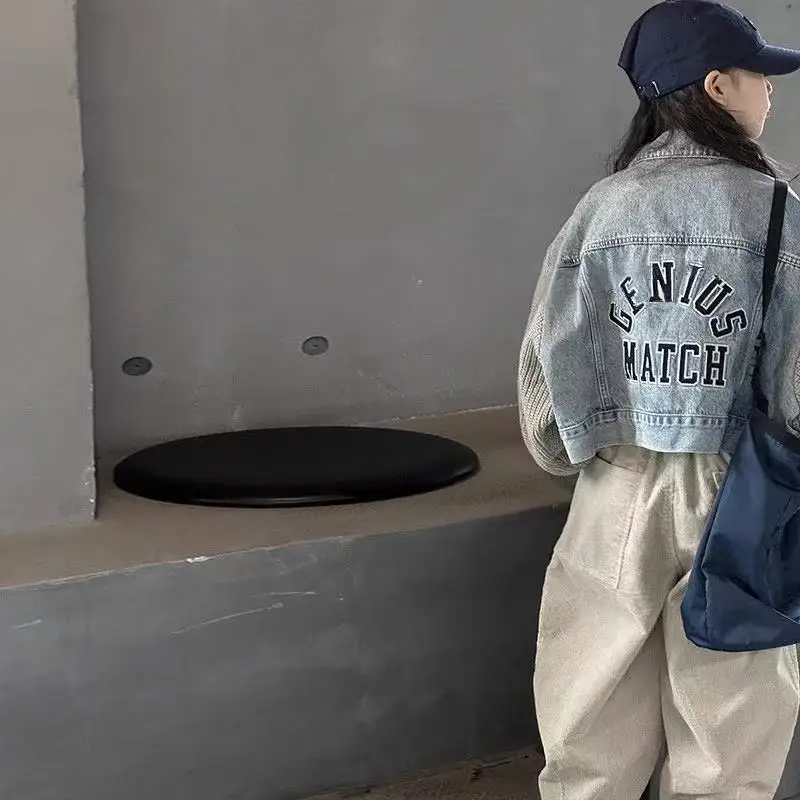 Kids Girls Coat Spring and Autumn New Korean Fashion Casual All-match Splicing Denim Sweater Jacket Kids Clothes 100-160CM view 4