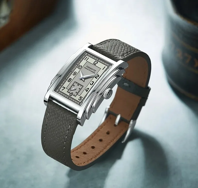 FARASUTE Men Automatic Watch 31mm Rectangle Case Mechanical Wristwatch Sapphire 30m Waterproof ST17 Mov. Small Second Hand