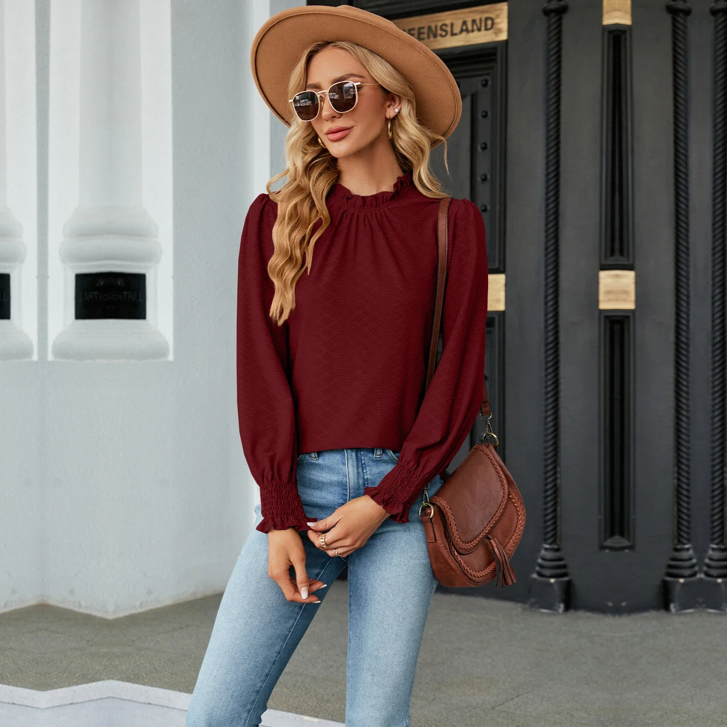 Fashion Woman Blouse Shirts For Women  Autumn Stylish Long Sleeve Shirring Female Tops Purple Pink Red Women's Clothing