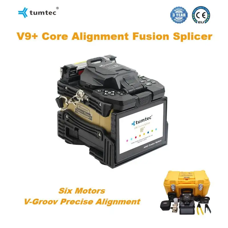 DHL UPS Fedex Original Tumtec V9+ Fusion Splicer Six Motors Trunk V-Groove Core Alignment FTTH Optical Fiber Splicing Machine