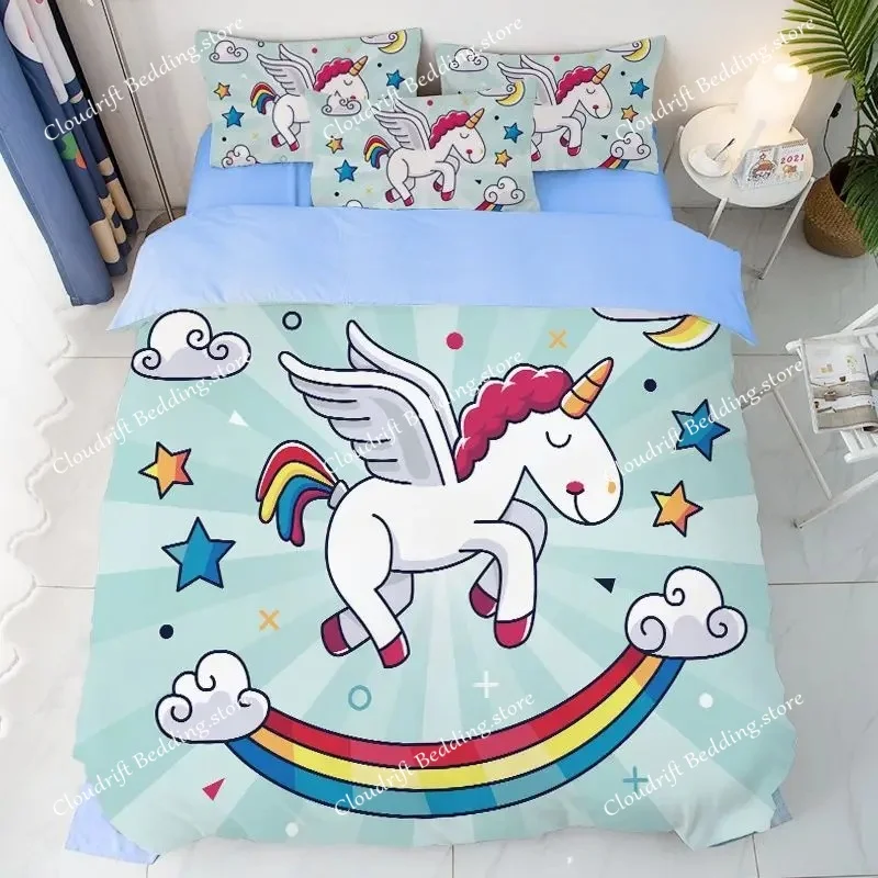 

5 Rainbow Unicorn Bedding Set,Cartoon Unicorn Duvet Cover 3D Print,Children boys girls Quilt Cover Pillowcase king Queen Size