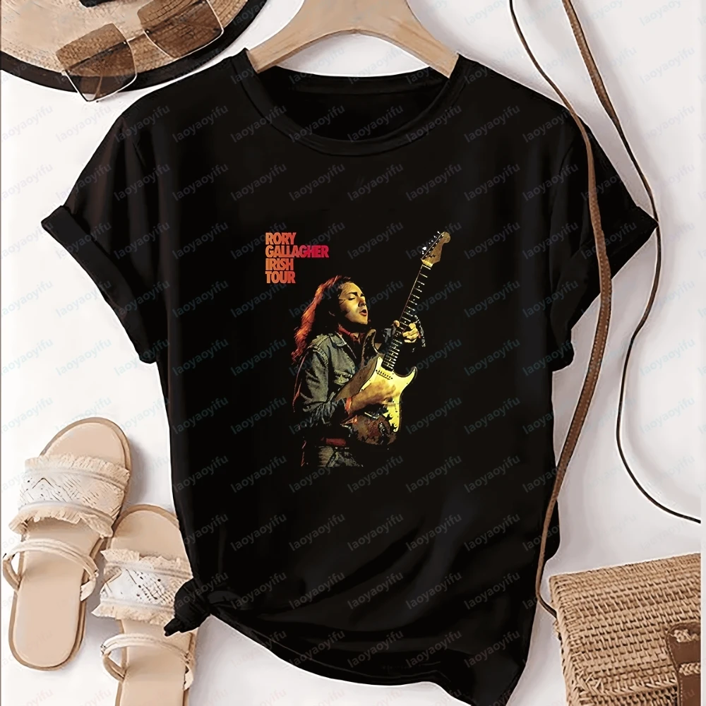Camiseta vintage de manga corta con estampado de Guitar Hero Rory Gallagher, tendencia de verano, universal para hombre y mujer, talla grande